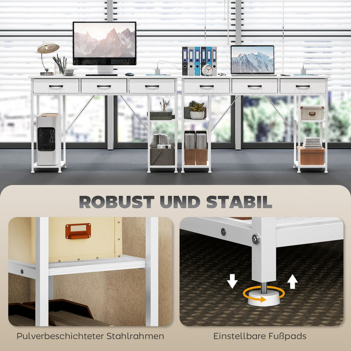 SCHREIBTISCH mit 2 USB-Ladeanschlüsse Weiß 120/40/76 cm - Weiß, Holzwerkstoff/Kunststoff (120/40/76cm) - HOMCOM