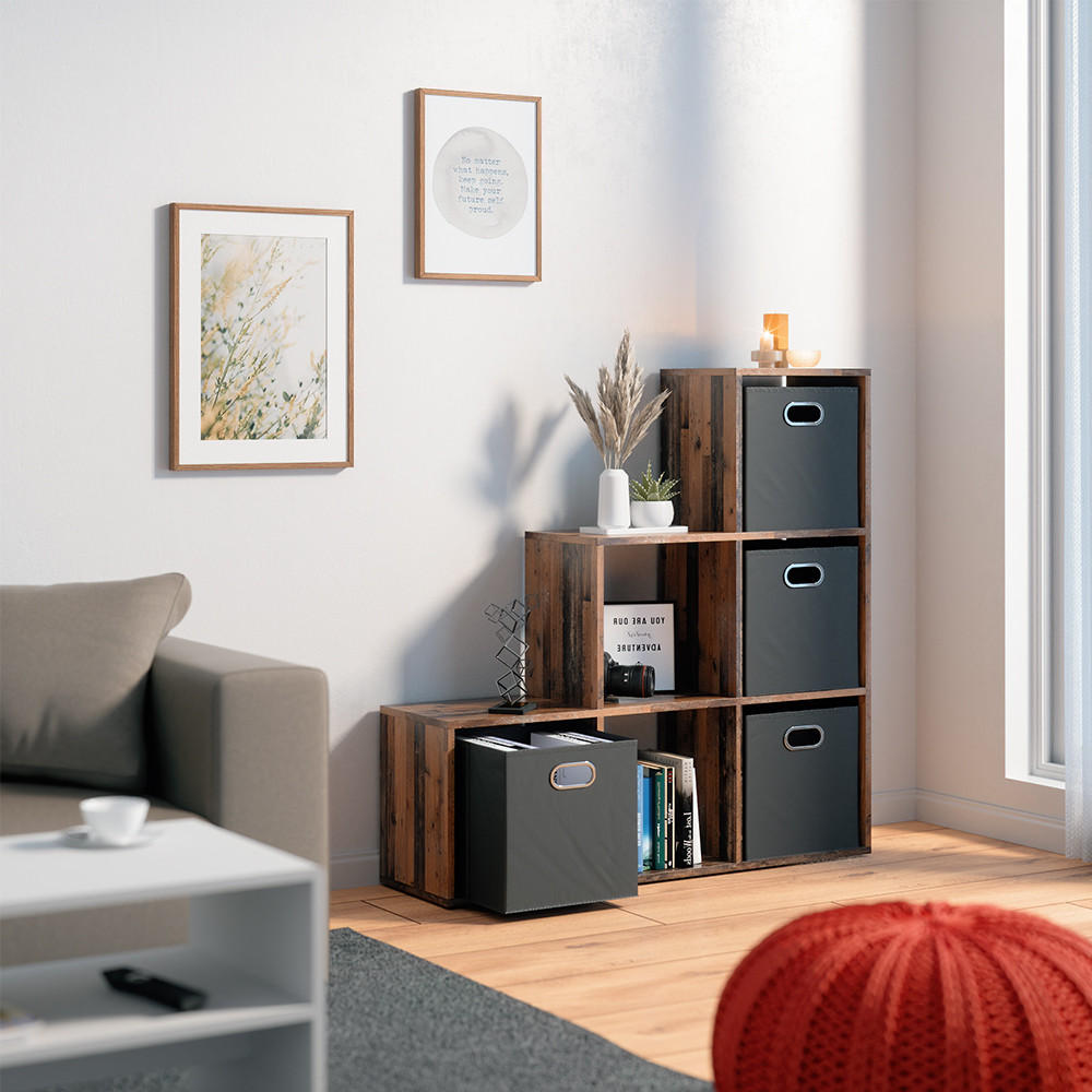 TREPPENREGAL Antikholz 107.2 x 107.8 cm mit 4 Faltboxen - Alteiche, Holzwerkstoff (107.2/107.8/29cm) - Vicco