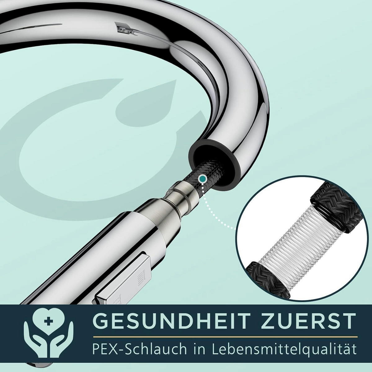 KÜCHENARMATUR mit hohem Bogen und ausziehbarer Brause, 360° schwenkbar, silber - Silberfarben, Metall (5/42.5/25cm)