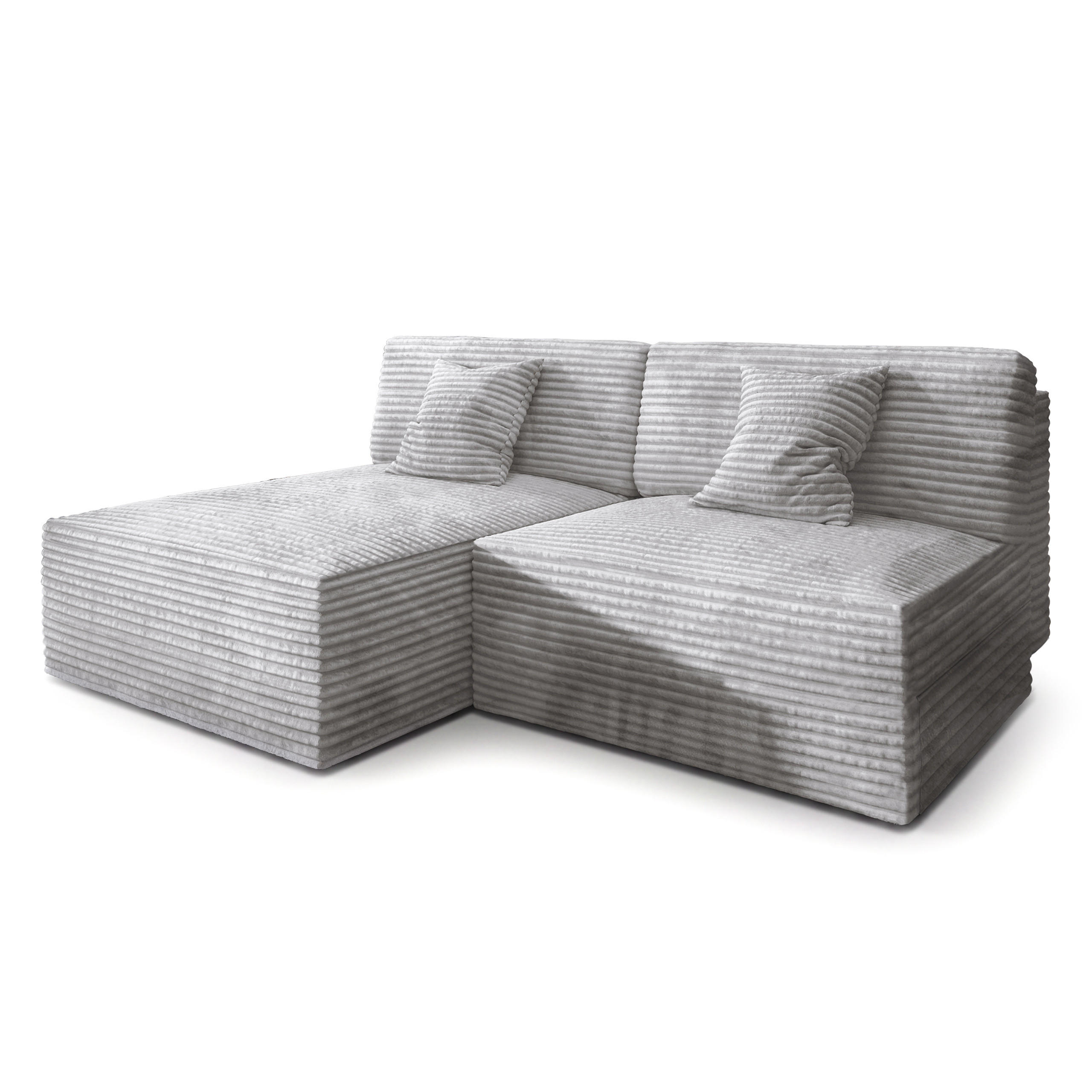 ECKSOFA FIORO Hellgrau Kordstoff mit Schlaffunktion - Hellgrau, Holz (204/148cm) - MASSENO
