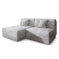 ECKSOFA FIORO Hellgrau Kordstoff mit Schlaffunktion - Hellgrau, Holz (204/148cm) - MASSENO