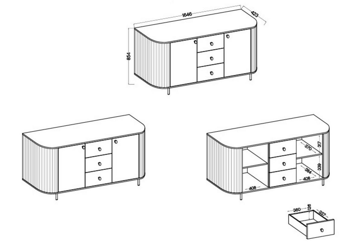 KOMMODE BOLLA 164,4/85,4/42,3cm mit 3 Schubladen 2 Türen Beige - Beige, Holzwerkstoff (164.4/85.4/42.3cm) - MASSENO