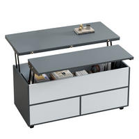 COUCHTISCH 100/98/65 cm höhenverstellbar mit Stauraum, Schublade, Schrank und Rollen aus Spanplatte, Grau/Weiß - Grau, Holzwerkstoff (100/98/65cm) - Modfu