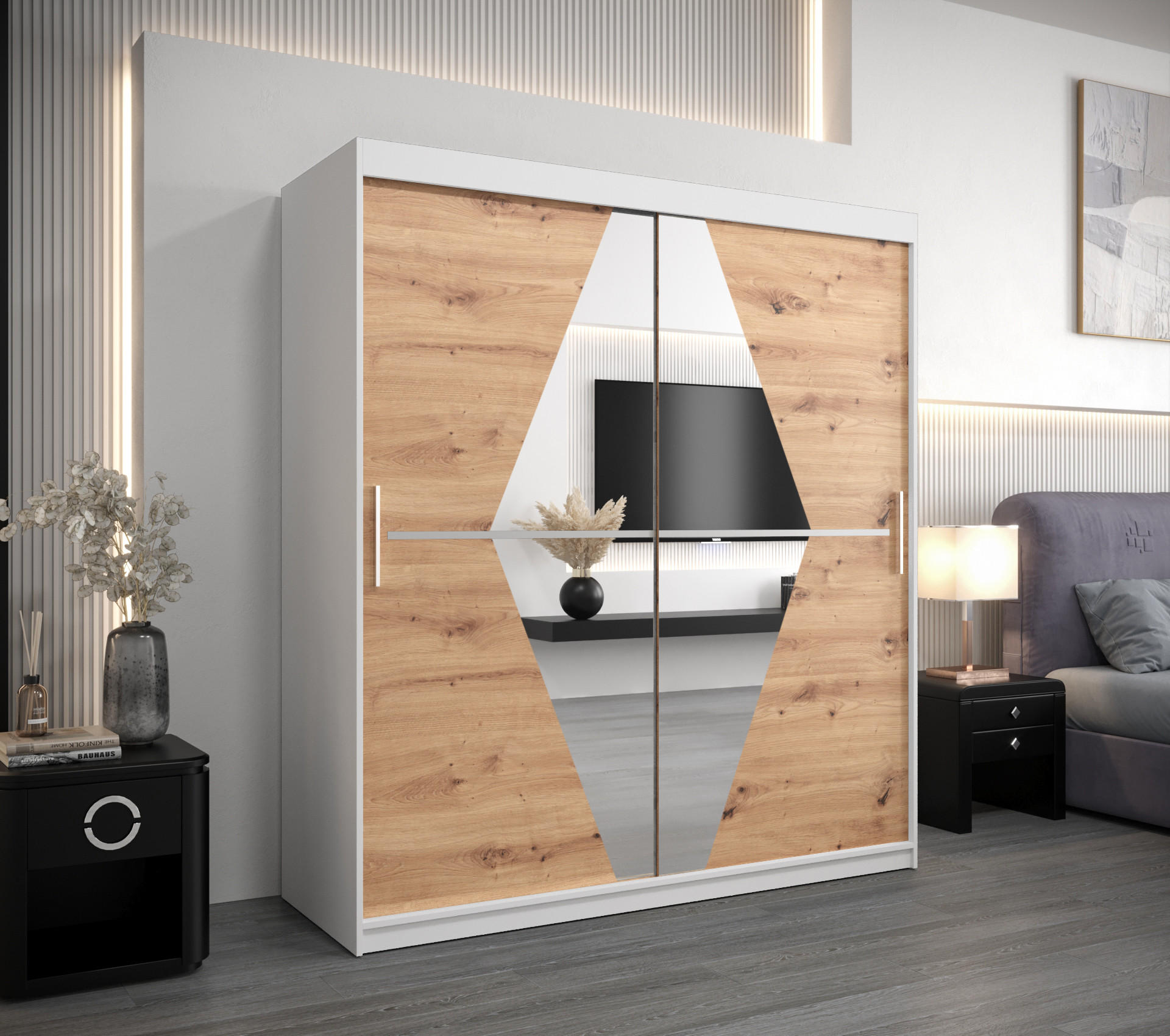 SCHWEBETÜRENSCHRANK 200/180/62 2-türig - Silberfarben/Eiche Artisan, Holz/Kunststoff (180/200/62cm) - Abiks Möbel