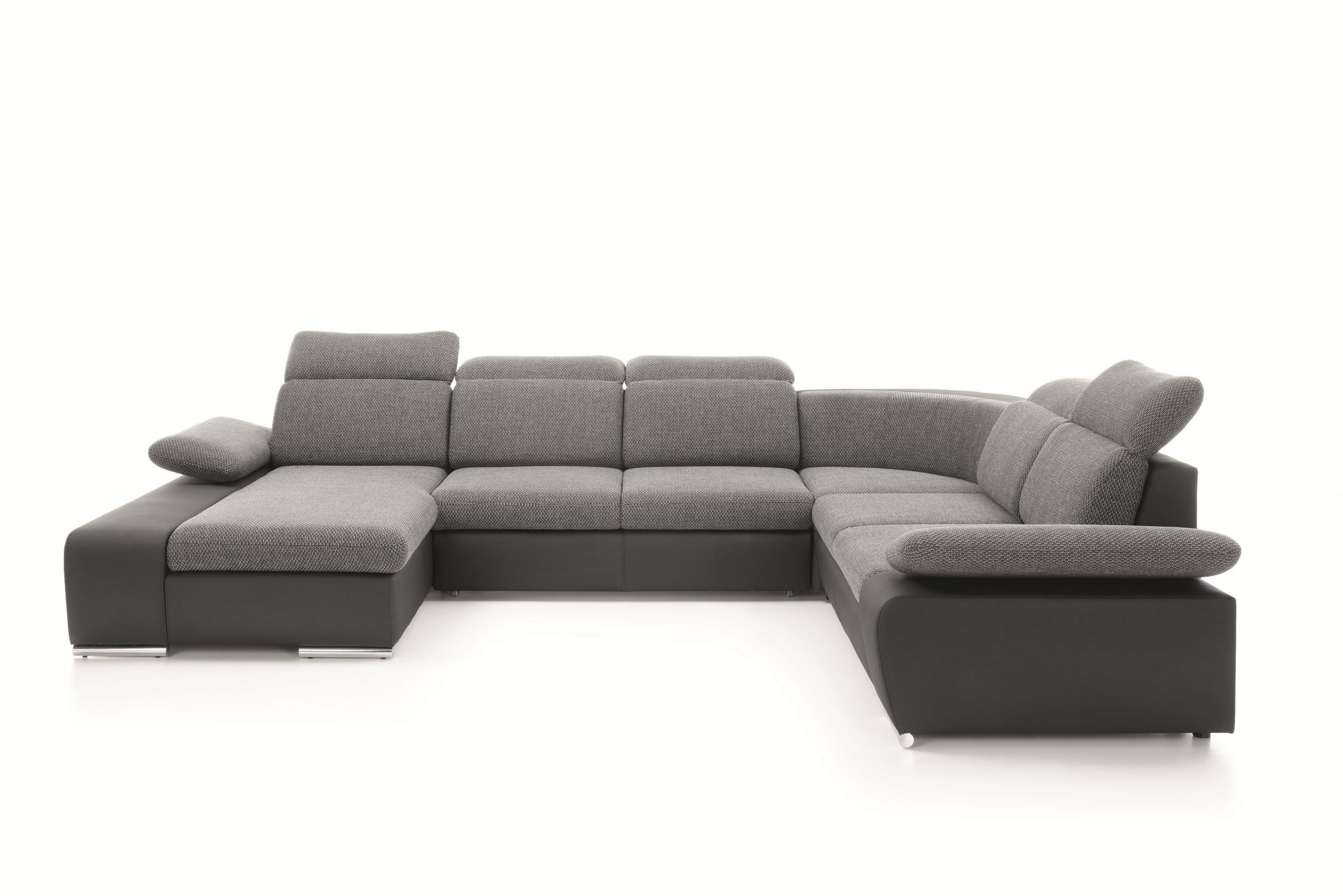 WOHNLANDSCHAFT TRENTO Grau Geflochtener Stoff mit Schlaffunktion - Grau, Holz (355/100/281cm) - MASSENO