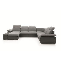 WOHNLANDSCHAFT TRENTO Grau Geflochtener Stoff mit Schlaffunktion - Grau, Holz (355/100/281cm) - MASSENO