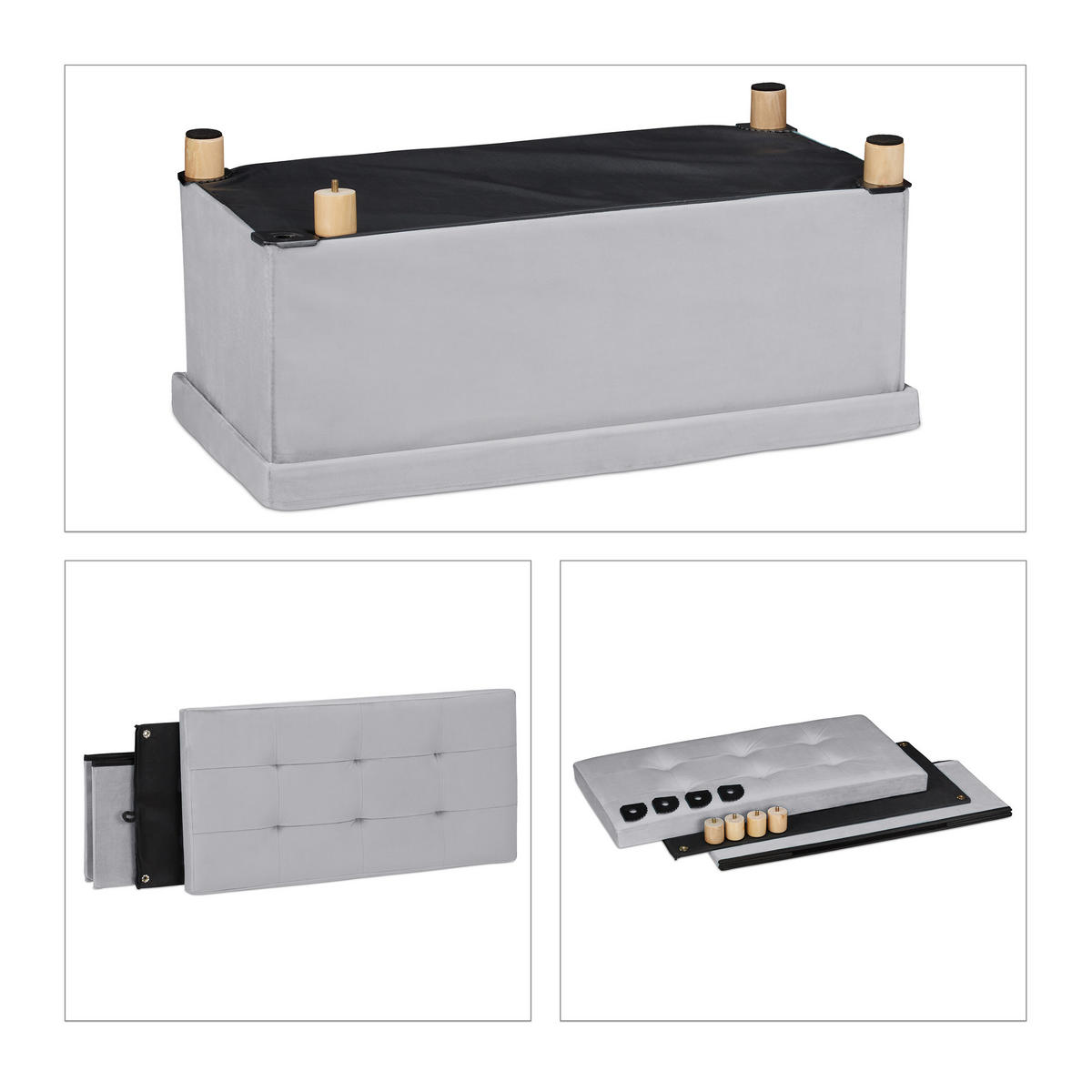 SITZBANK - Grau, Holz/Holzwerkstoff (76/34/38cm) - Relaxdays