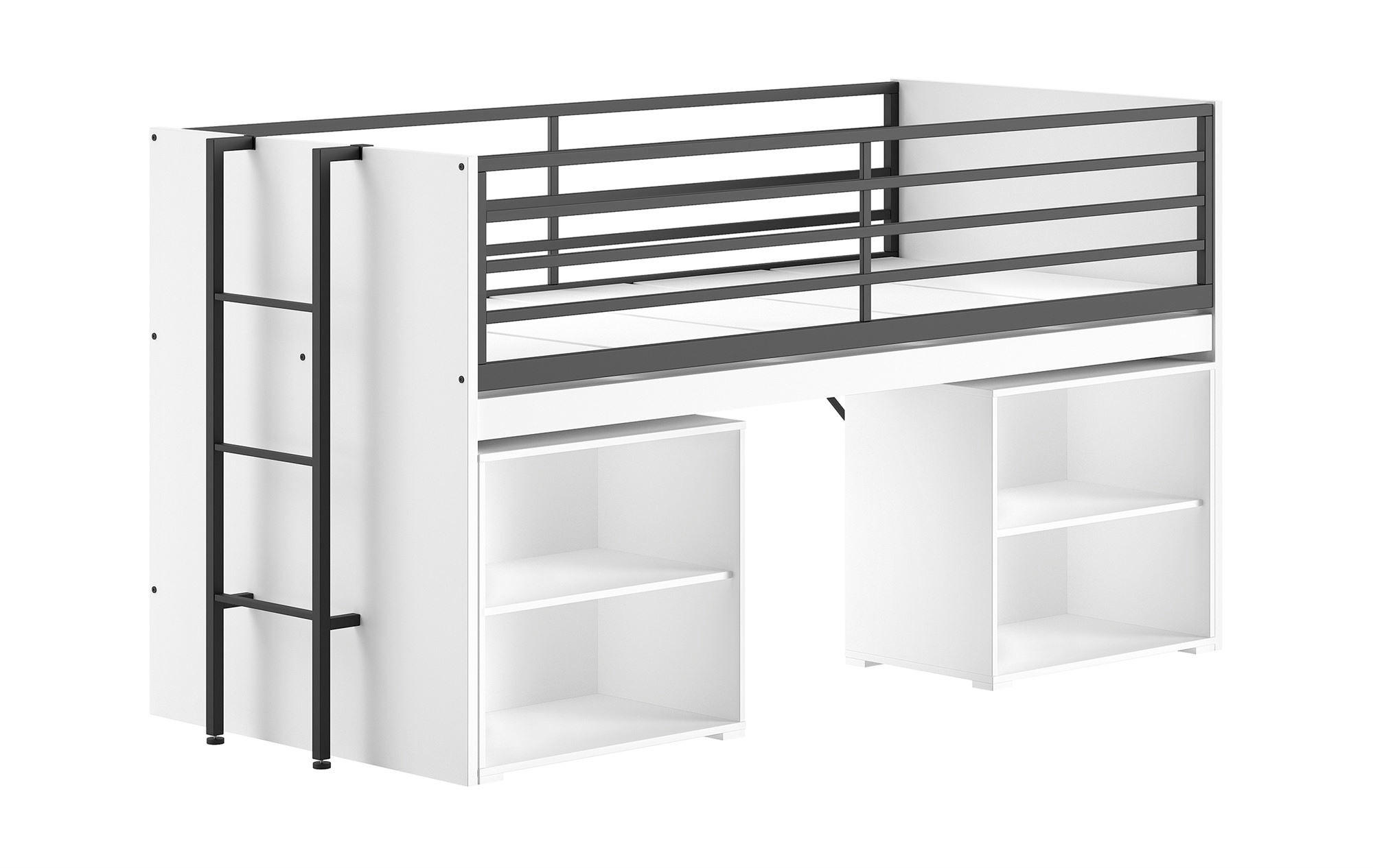 HALBHOCHBETT 90x200 Keelia Weiß mit Schreibtisch Stauraum - Weiß, Kunststoff (90/200cm) - 58aufmkessel