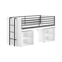 HALBHOCHBETT 90x200 Keelia Weiß mit Schreibtisch Stauraum - Weiß, Kunststoff (90/200cm) - 58aufmkessel