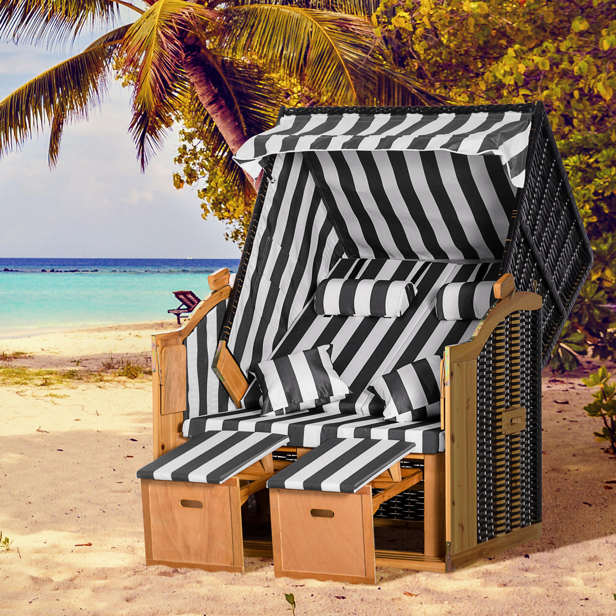 DOPPELTE Sonnenliege mit Dach 5-stufige Rückenlehne PE-Rattan Grau+Weiß 118 x 79 x 160 cm - Grau, Kunststoff (79/160/118cm) - Outsunny
