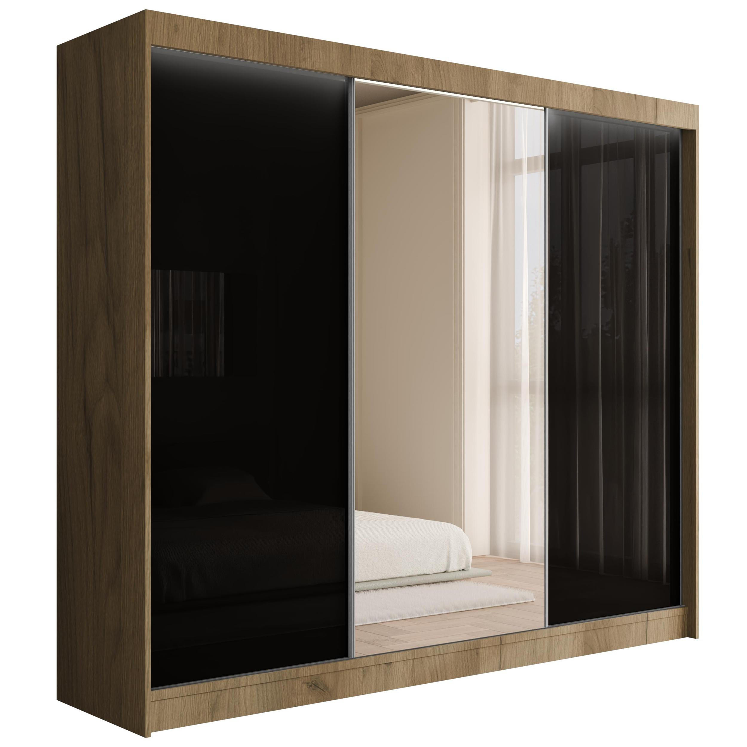 KLEIDERSCHRANK VESLI mit LED - 250 cm - Braun|Schwarz - Schwarz/Braun, Holzwerkstoff (250/215/61cm) - ALTDECOR