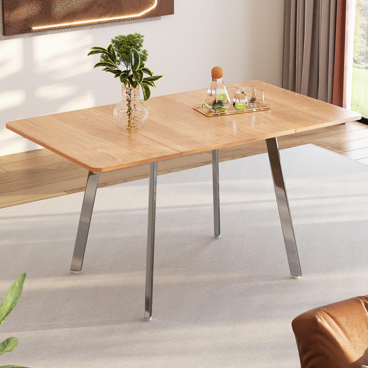 ESSTISCH Holzeffekt 140/80/75 cm - Braun, Holzwerkstoff/Metall (140/80/75cm) - Urban Meuble
