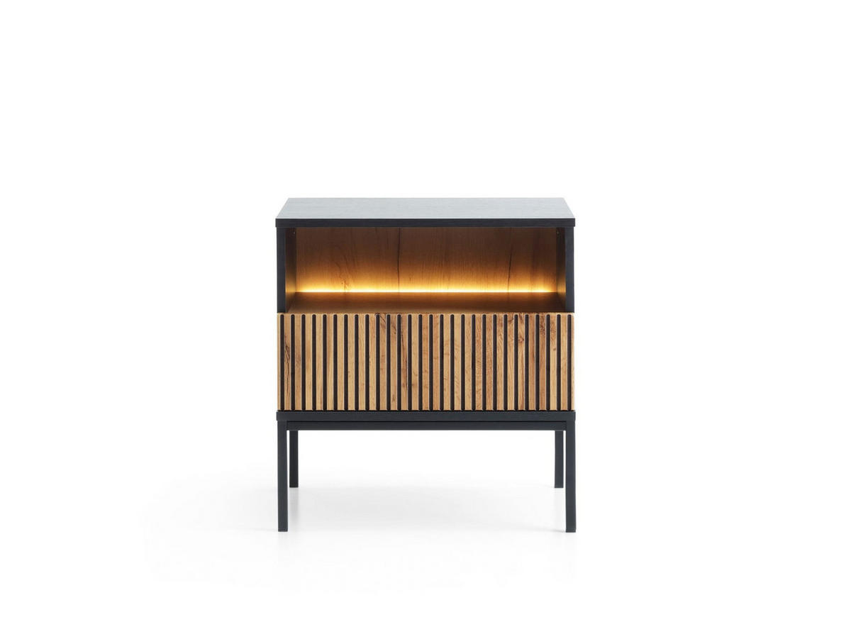 NACHTTISCH - Sentino S54 1 LED - Schwarz, Holzwerkstoff/Metall (54/56/39cm) - Möblo
