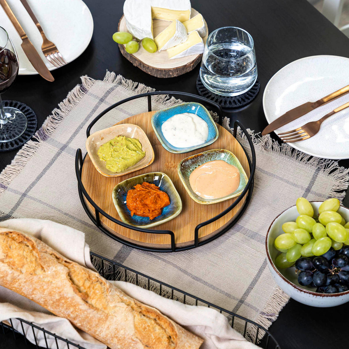 DREHTELLER Bambus/Metall schwarz - Schwarz, Metall (25/6/25cm) - eluno