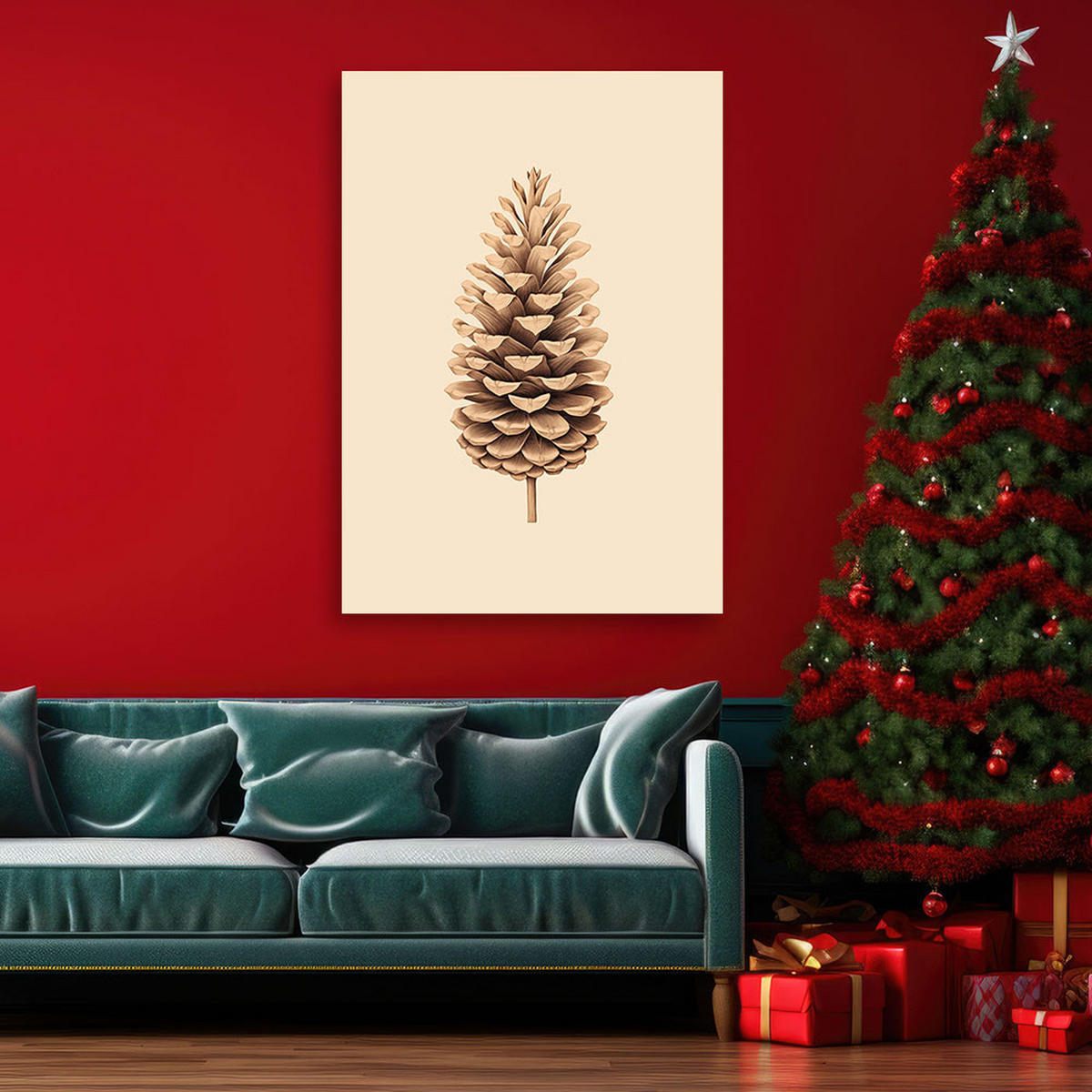 WANDBILD minimalistischer tannenzapfen - Beige, Textil (40/60cm) - Feeby