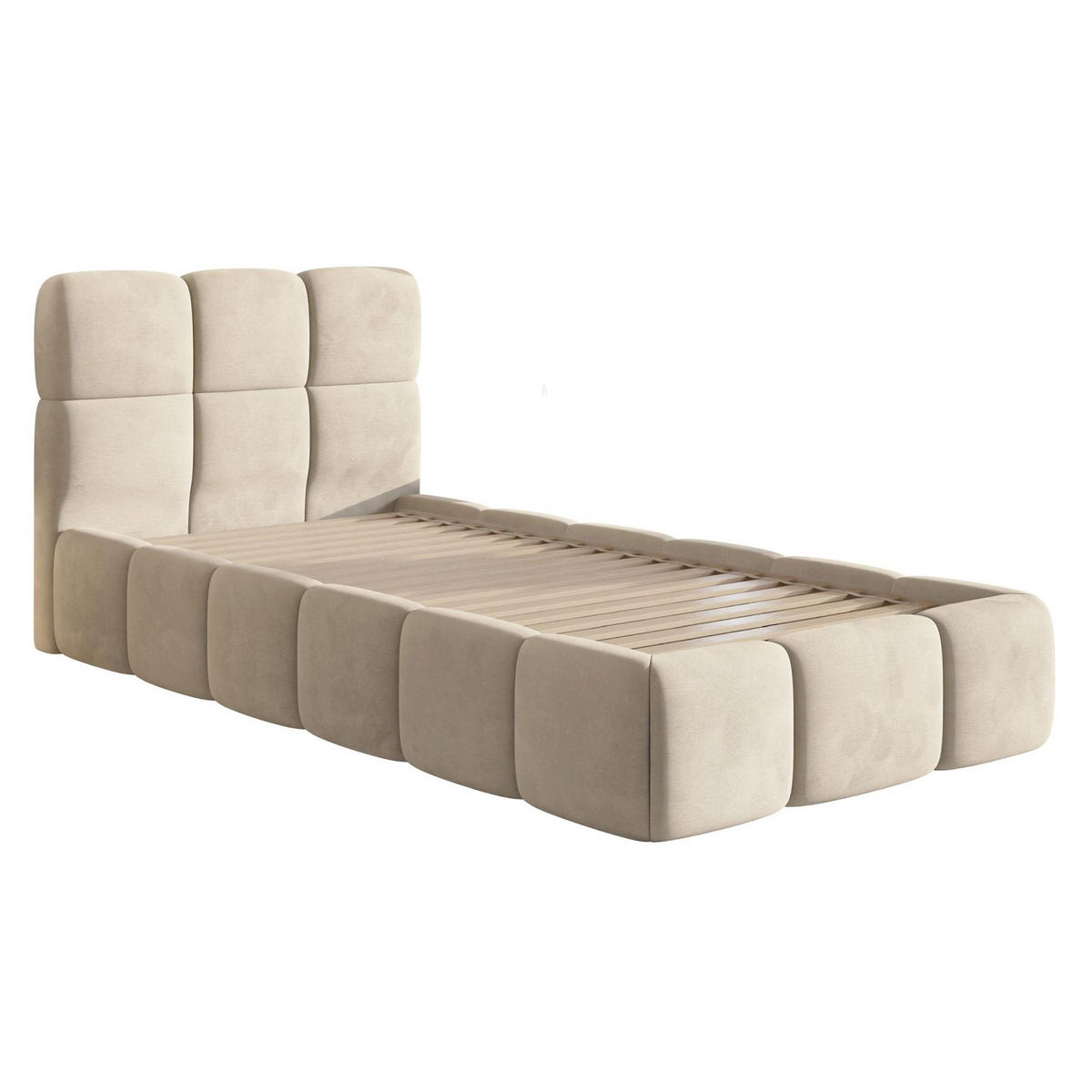 POLSTERBETT Cloudy Hellbeige Samt, 90x200 cm - Ecru/Schwarz, Kunststoff/Textil (90/200cm) - Selsey