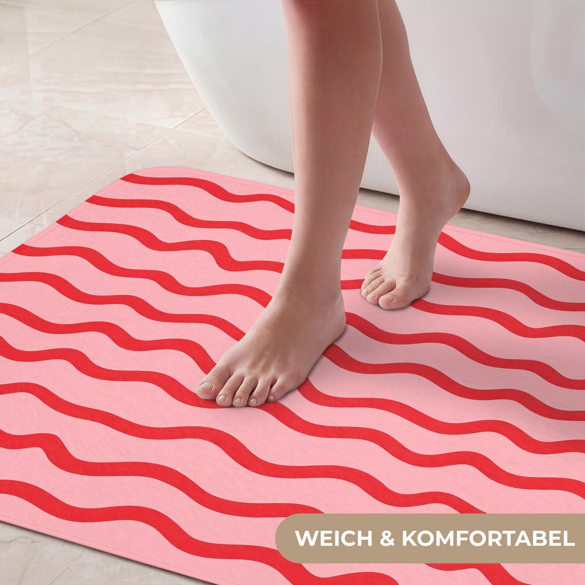 KÚPEĽŇOVÁ PREDLOŽKA Hravé - vzor - červená 90x60 cm - ružová, textil/plast (90/60cm) - OnlyWow