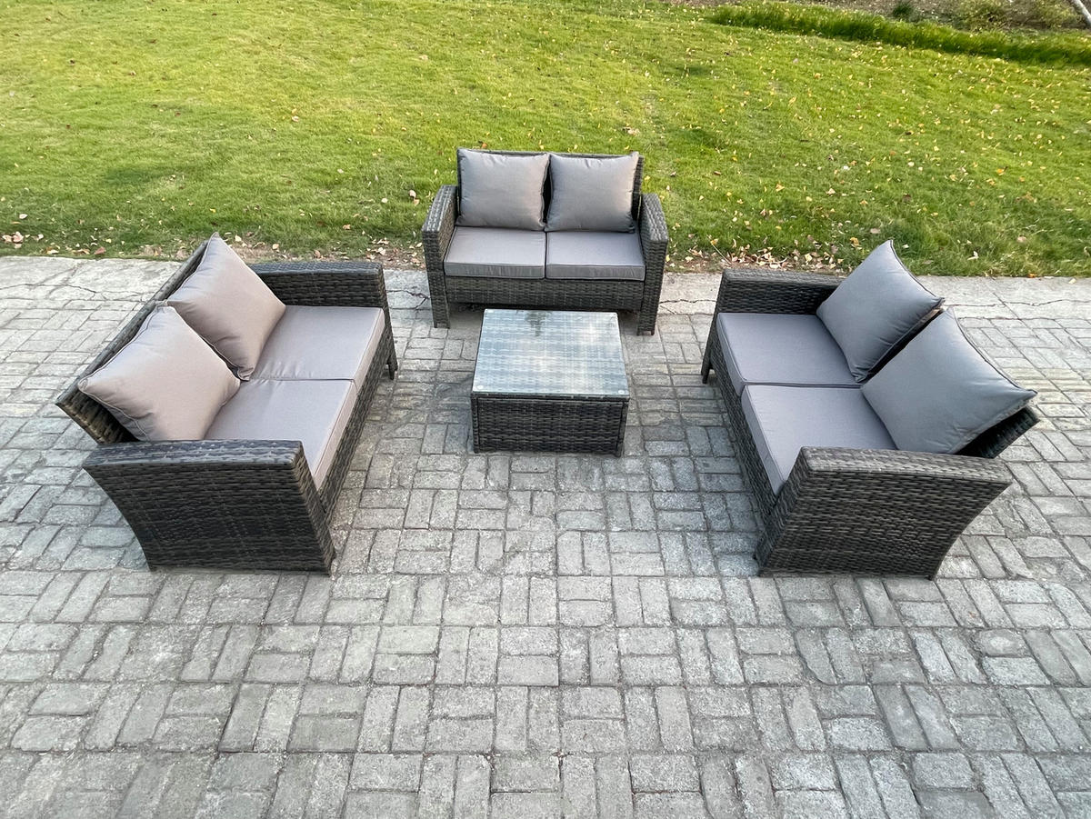 GARTENSOFA Hohe Rückenlehne Polyrattan Dunkelgrau 6-Sitzer - Dunkelgrau, Metall - Fimous