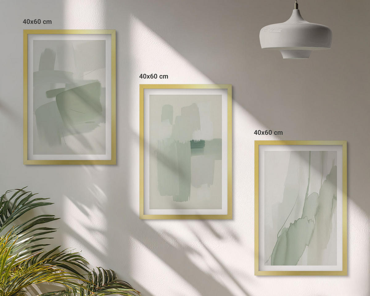 BILDER SET 3er Set - 40x60 cm Goldrahmen - Abstrakte Aquarellmuster - Goldfarben, Kunststoff (40/60cm) - TULUP