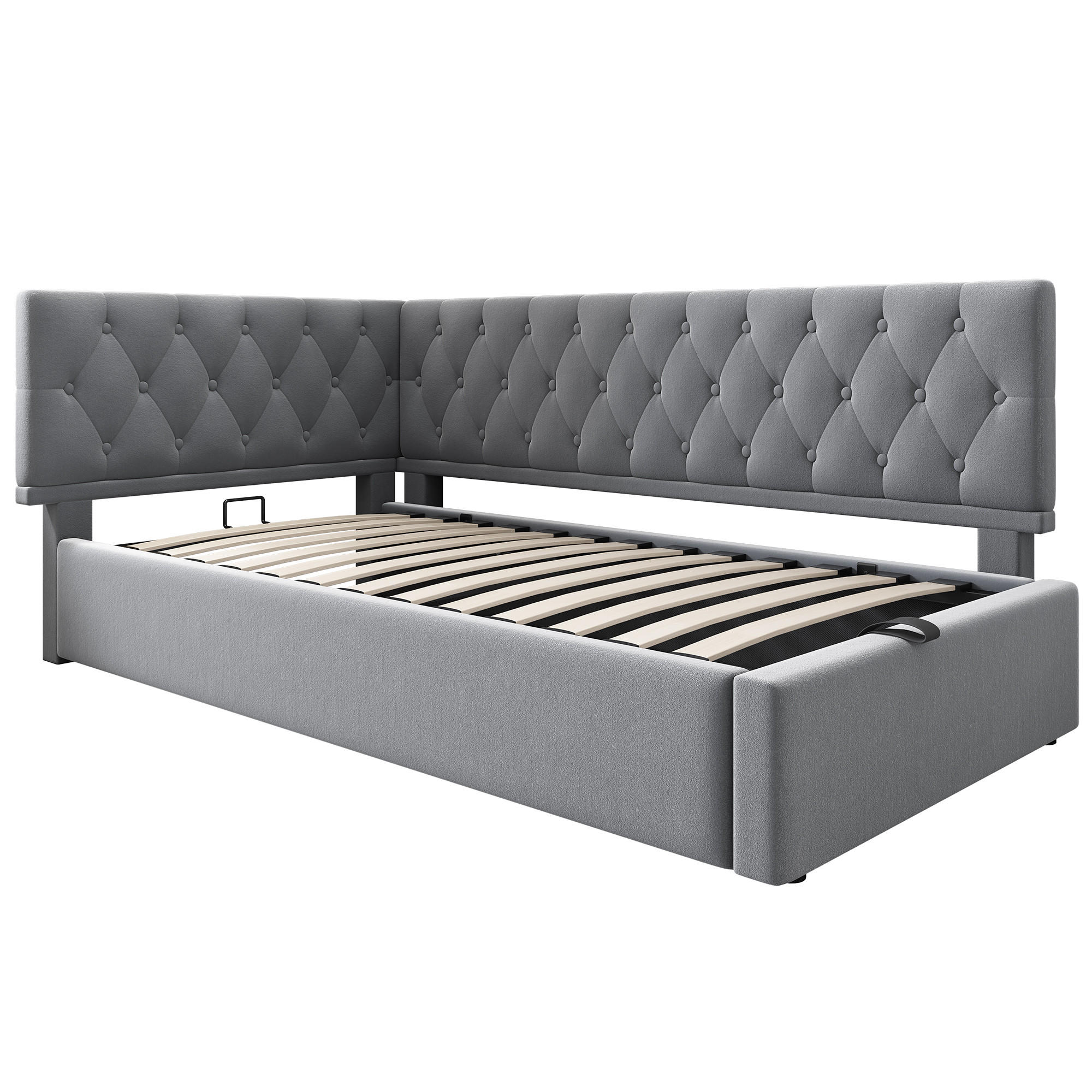 POLSTERBETT aus Samt 90x190 cm in Grau mit hydraulischem Stauraum - Grau, Textil (90/190cm) - Modfu