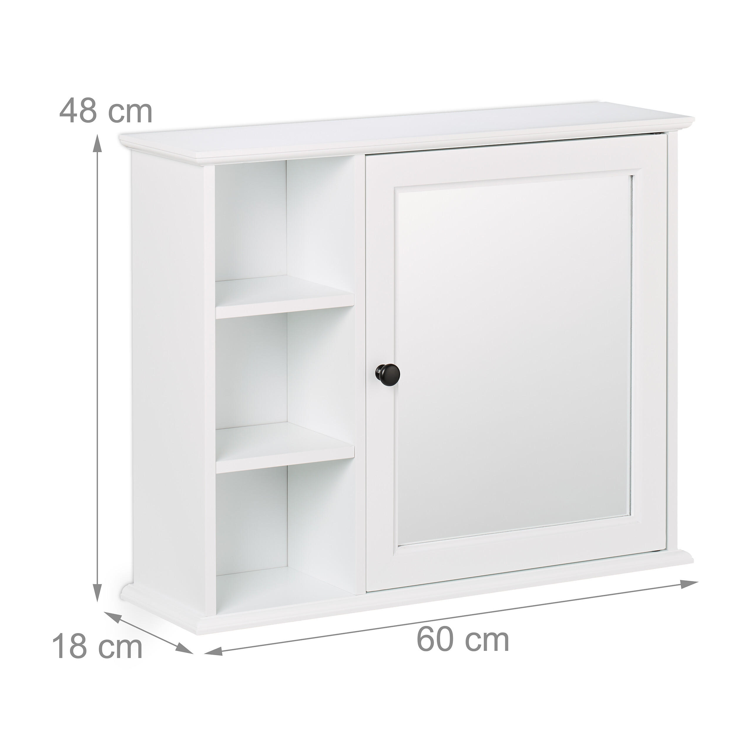 Thumbnail - Relaxdays Spiegelschrank, Weiß, Holzwerkstoff, 60x48x18 cm, Badezimmer, Badezimmerspiegel, Spiegelschränke