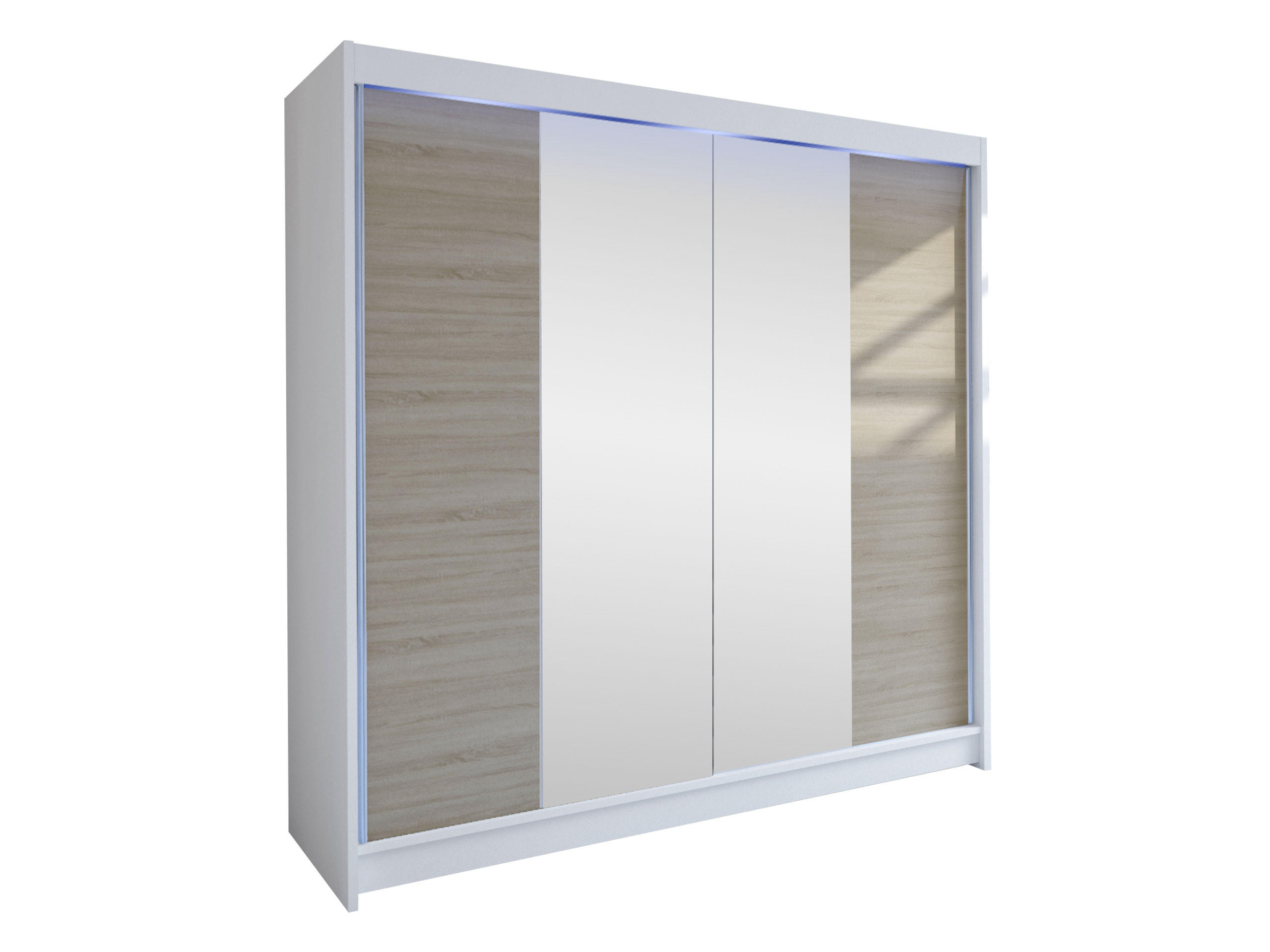 SCHWEBETÜRENSCHRANK Talin II, mit RGB LED Beleuchtung - Beige/Silberfarben, Holzwerkstoff/Metall (180/215/58cm) - MIRJAN24