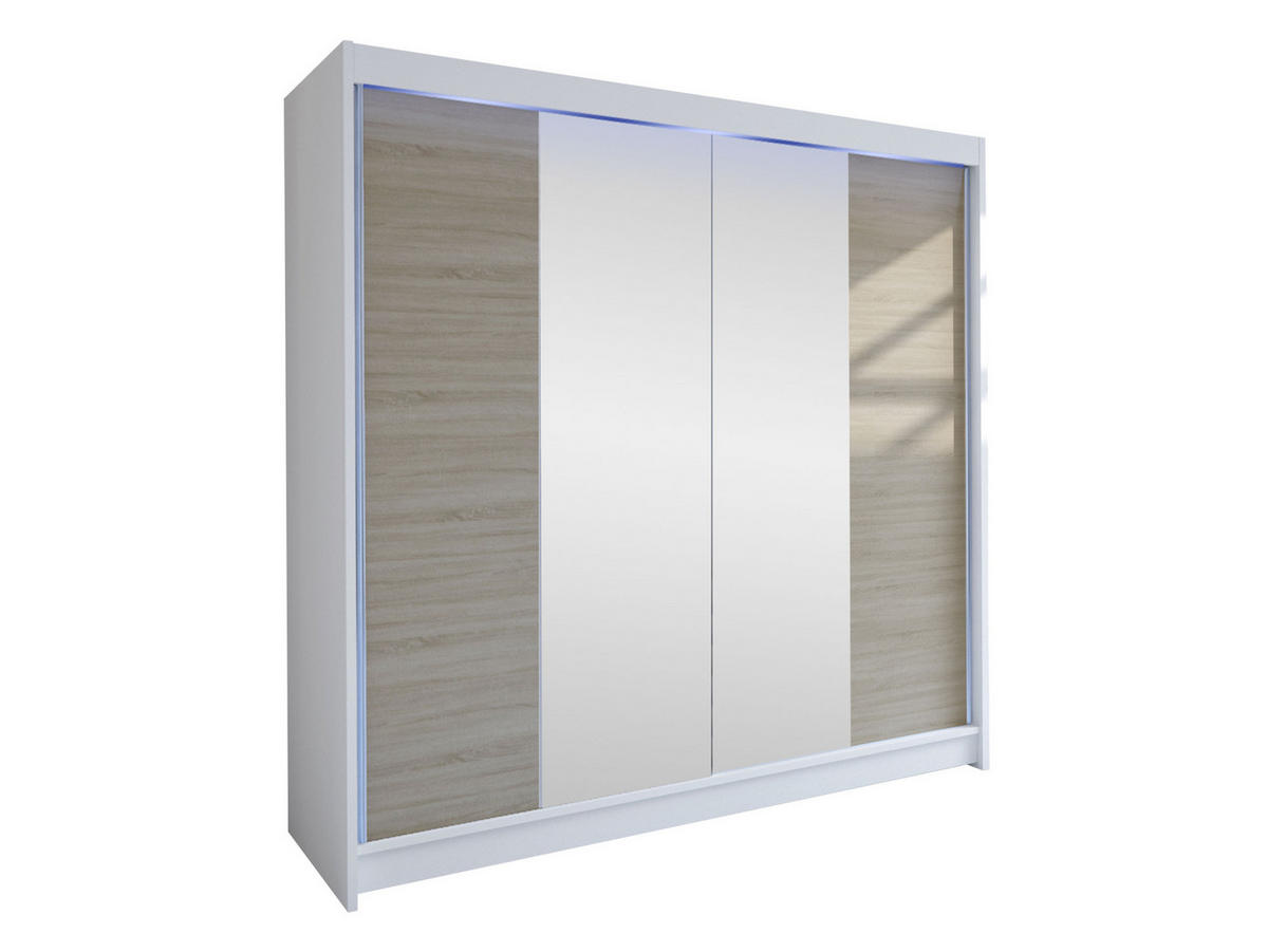 SCHWEBETÜRENSCHRANK Talin II, mit RGB LED Beleuchtung - Beige/Silberfarben, Holzwerkstoff/Metall (180/215/58cm) - MIRJAN24