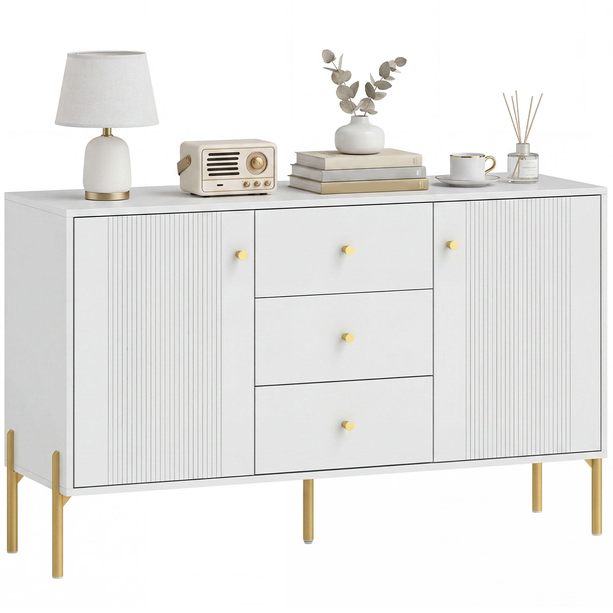 SIDEBOARD Weiß, 2 Türen, 3 Schubladen, 120/39,1/76 cm - Weiß, Holz (120/76/39.1cm) - PANGIVO