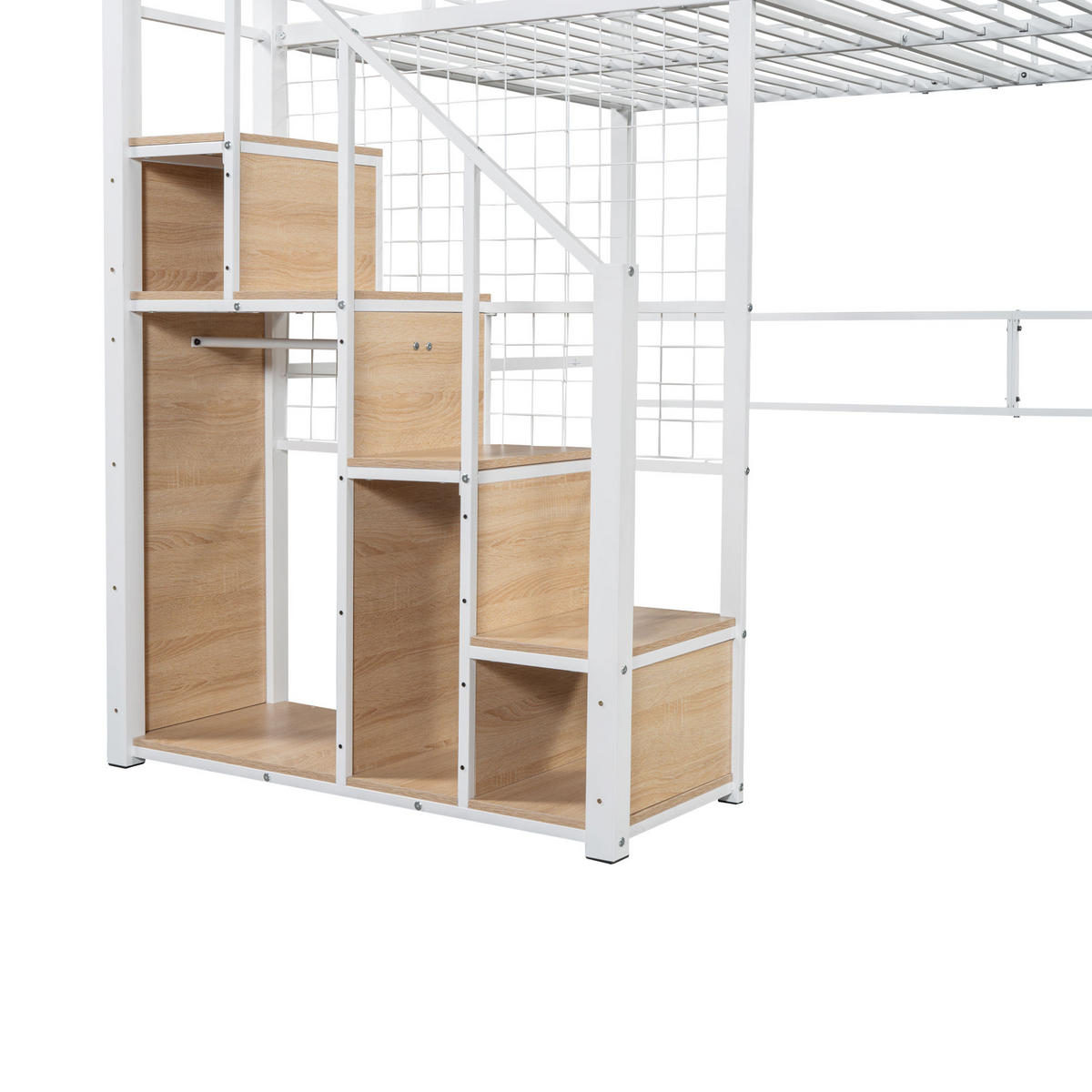 HOCHBETT 140/200 cm weiß mit integrierter Ablage und Sicherheitsleiter - Weiß, Metall (140/200cm) - OKWISH