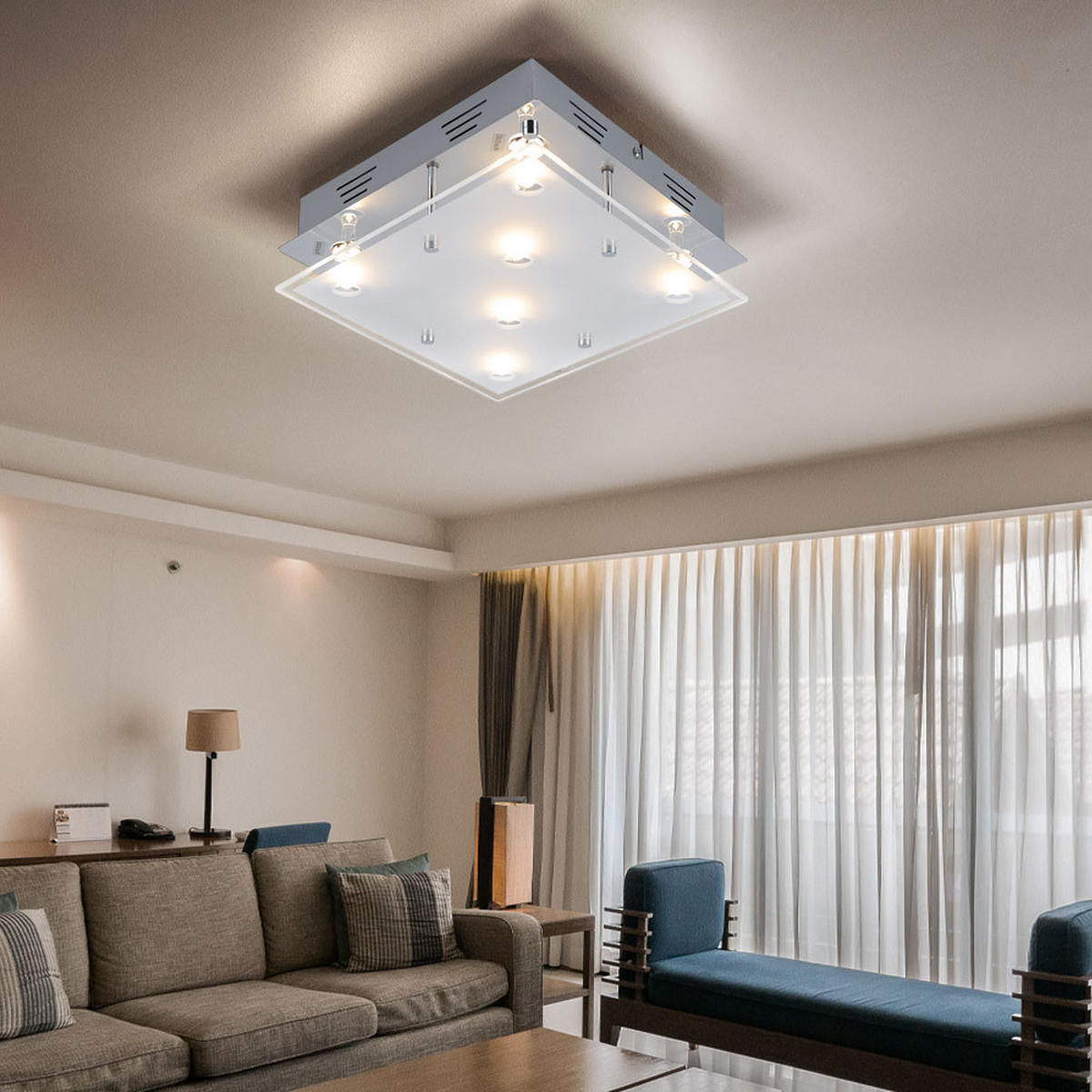 LED DECKENLEUCHTE Metall Silber gebürstet - Silberfarben, Glas (30/30/8cm) - Esto