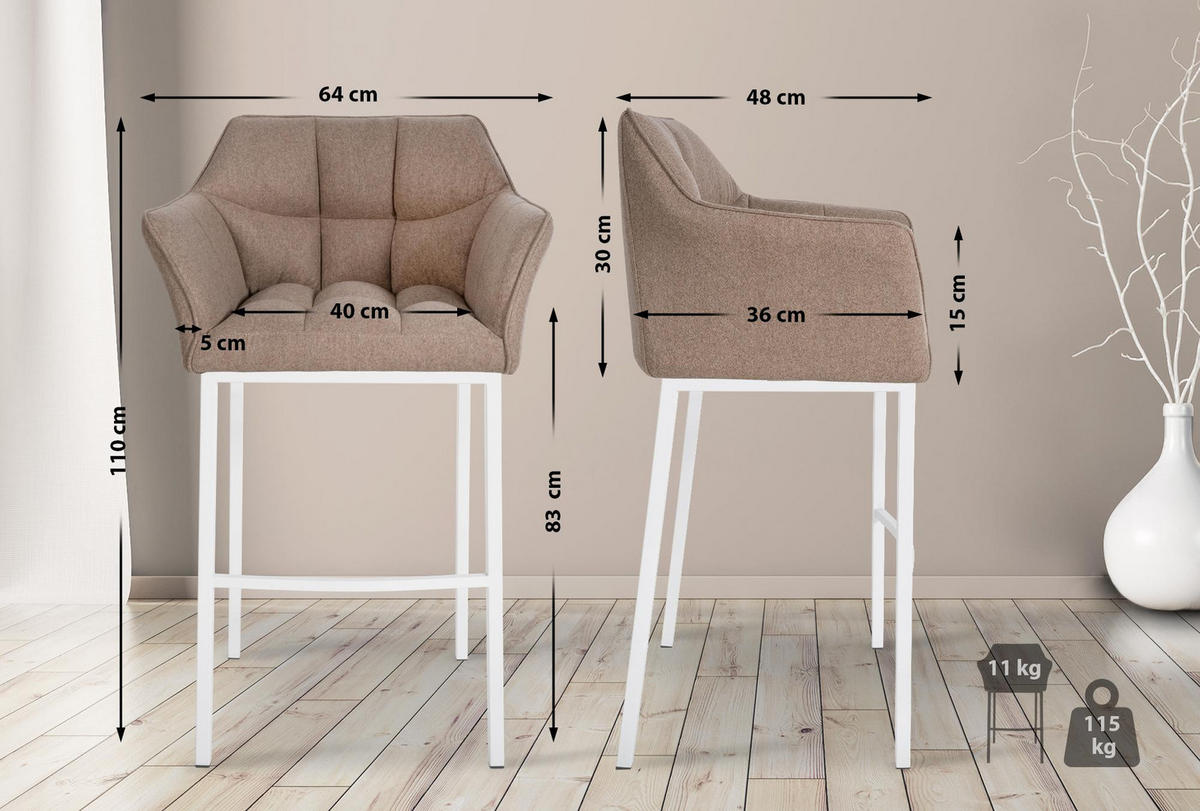 BARHOCKER Filz Taupe - Taupe/Weiß, Textil/Metall (64/110/48cm) - CLP