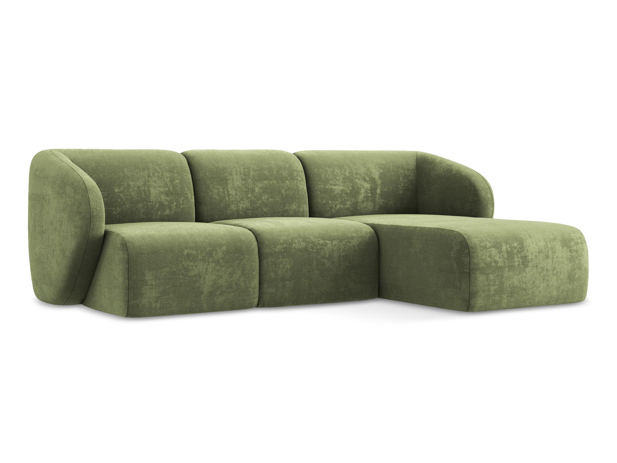 ECKSOFA Rechts Chenille Stoff Grün - Schwarz/Grün, Holzwerkstoff/Kunststoff (248/166cm) - Makamii