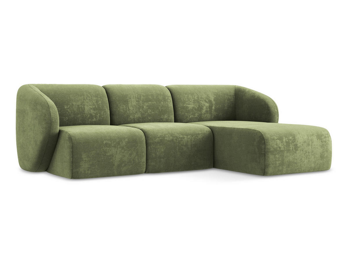 ECKSOFA Rechts Chenille Stoff Grün - Schwarz/Grün, Holzwerkstoff/Kunststoff (248/166cm) - Makamii