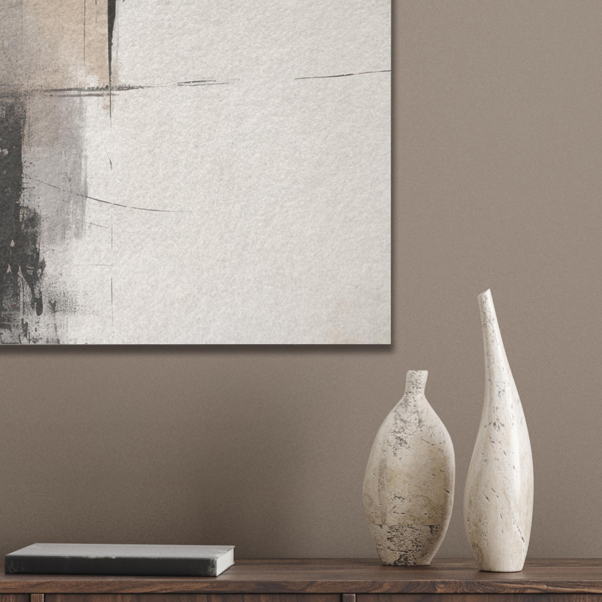 AKUSTIKBILD Abstrakt - Kunst - Grau Kunstdruck Schlafzimmer 50x70 cm - Hellgrau, Kunststoff (50/70/0.9cm) - MuchoWow