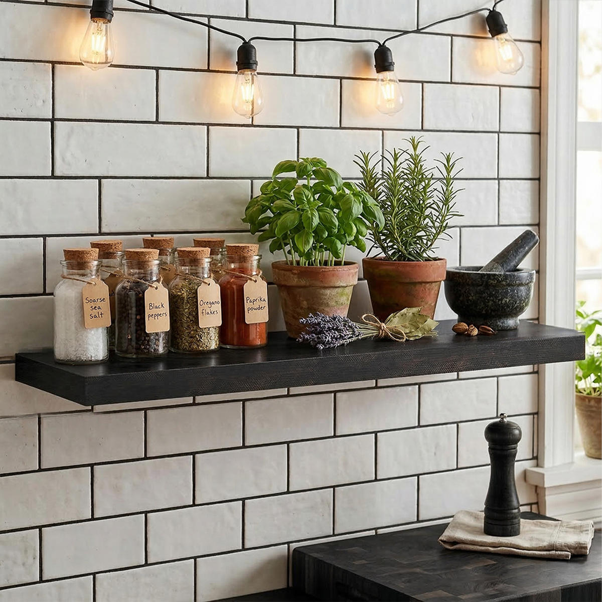 NÁSTENNÁ pol. - čierna, kov/kompozitné drevo (100/4/23cm) - Relaxdays