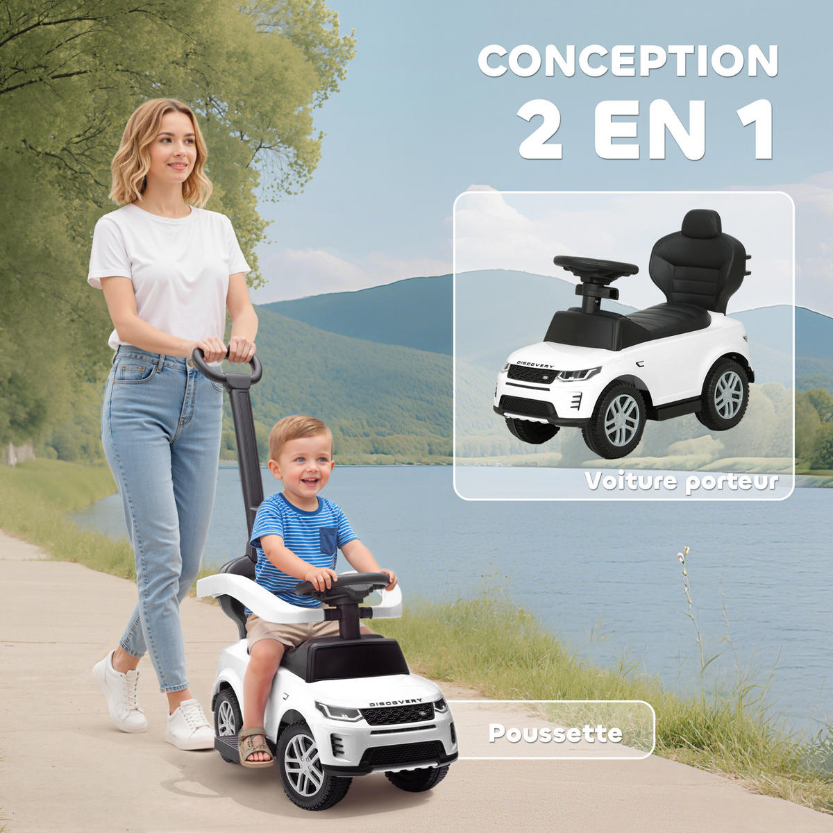 RUTSCHFAHRZEUG DE-16979 2-in-1 Schiebeauto mit abnehmbarem Schiebegriff Weiß - Weiß, Kunststoff (84/40/94.5cm) - ComfortXL
