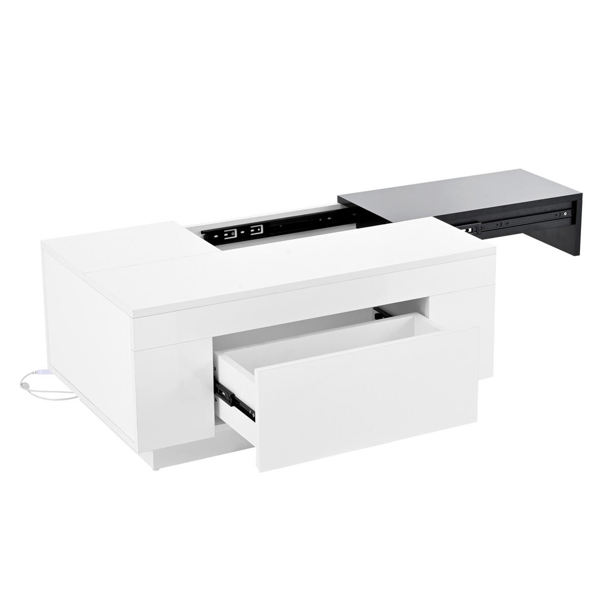 COUCHTISCH mit LED und Stauraum 80 x 50 cm MDF Black/White - Schwarz, Wellpappe (80/50/35.5cm) - Meubliv