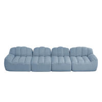 4-SITZER SOFA Granulierte Fleece Blau - Blau, Textil (366/79/104cm) - WISHDOR