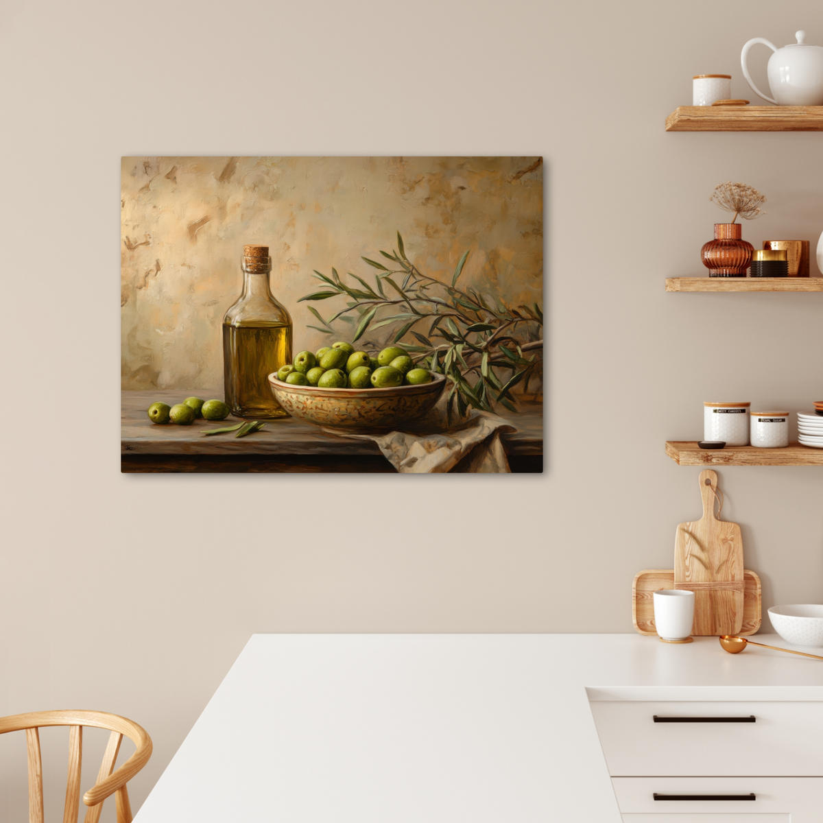 LEINWANDBILD Oliven - Stilleben - Vintage Wandbilder 80x60 cm - Olivgrün, Textil (80/60cm) - MuchoWow