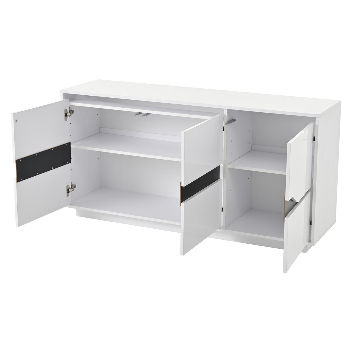 SIDEBOARD aus Spanplatte 140x40x70 cm Weiß/Schwarz mit LED-Beleuchtung, 3 Türen und verstellbaren Einlegeböden - Weiß, Holzwerkstoff (140/70/40cm) - Modfu