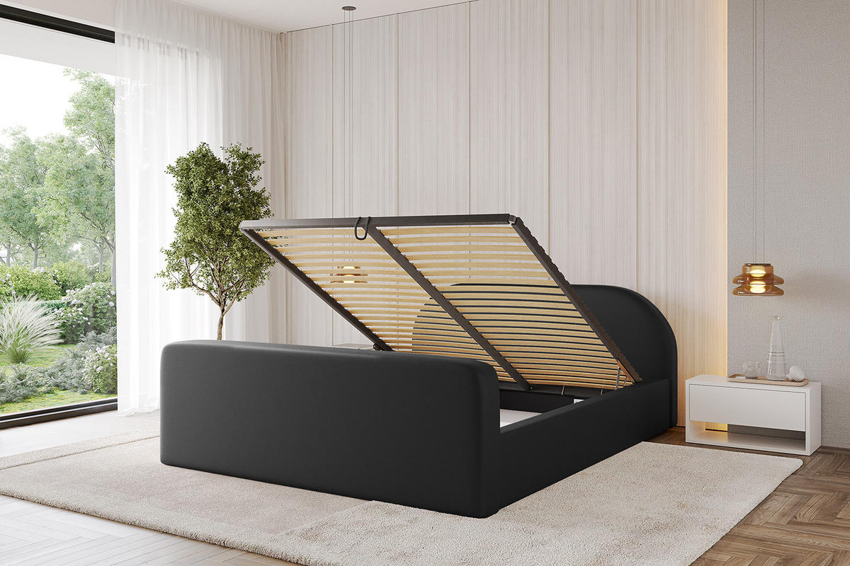 POLSTERBETT mit Bettkasten, Fußteil und Lattenrost, Boxbett ohne Matratze - TIVON-Z-V1 120x200 Schwarz Kunstleder - Schwarz Hochglanz, Holzwerkstoff/Textil (120/200cm) - ALTDECOR