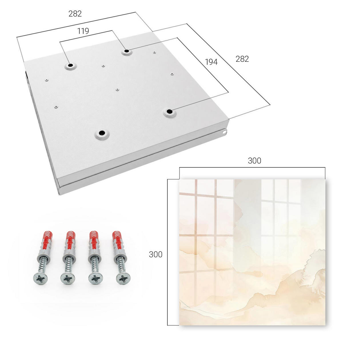 SCHLÜSSELBOX Weiß 30x30 cm – Türöffnung nach rechts - Lichtlandschaft - Creme, Metall (30/30/5cm) - TULUP