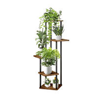 PFLANZENREGAL Schwarz Industrial 5 Ablagen Eisen MDF 107 x 58 cm - Multicolor, Holzwerkstoff/Metall (58/107/58cm) - Relaxdays