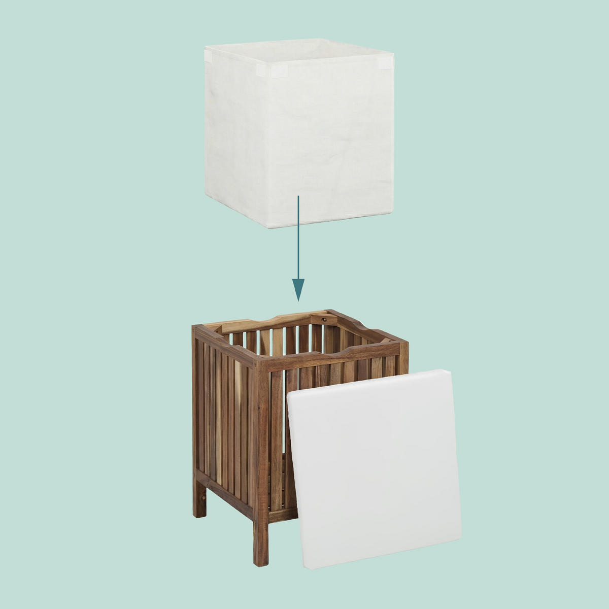 TVÄTTKORG Brun Vit i akaciaträ med sittdyna - Brun, Trä/Textil (40/50/40cm) - Relaxdays