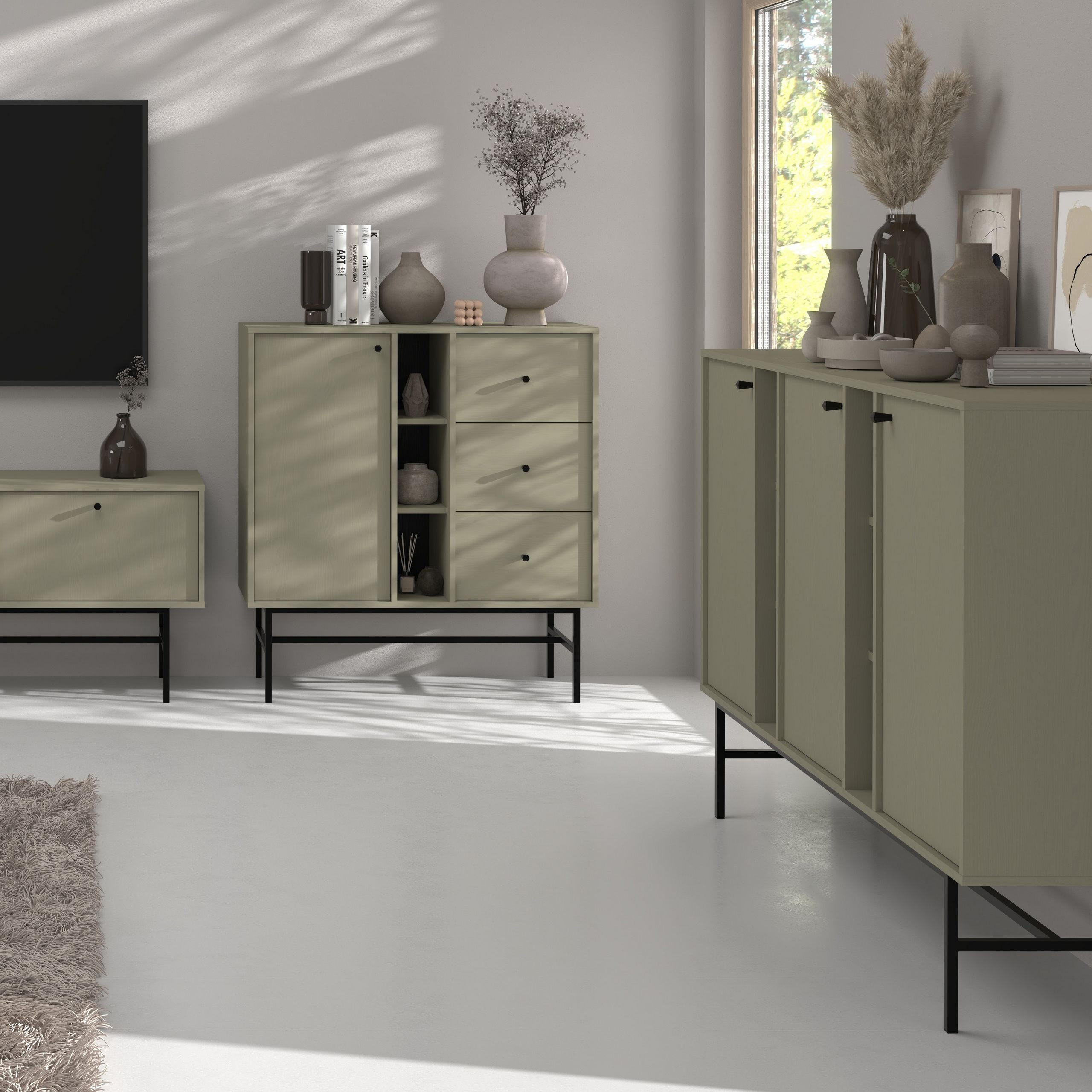 SIDEBOARD TORINO 158/108/41 cm mit 3 Türen Hellgrün - Hellgrün, Holzwerkstoff (158/108/41cm) - MASSENO