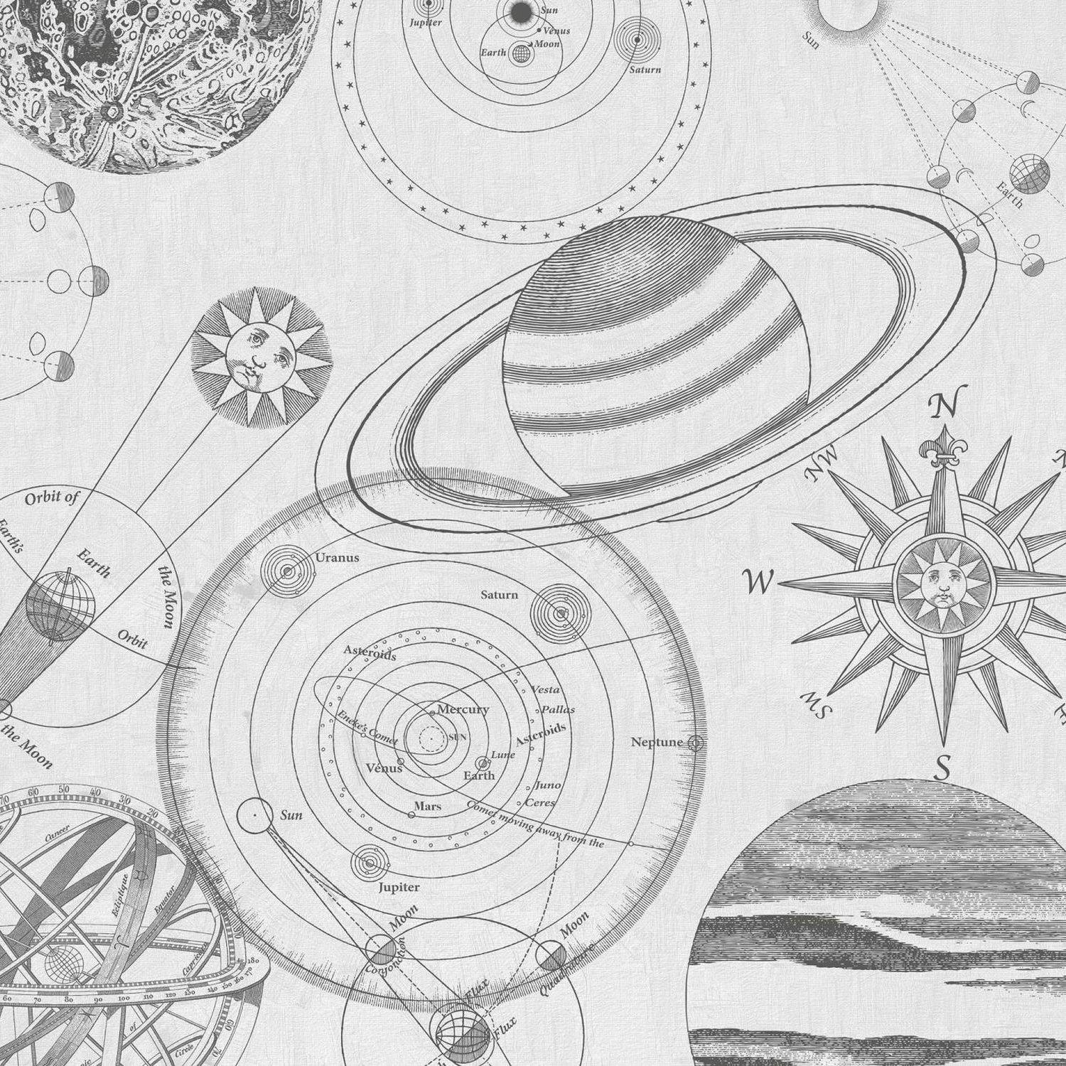 FOTOTAPETE Kosmos-Skizze 300 x 280 cm - Grau, Papier (300/280cm) - Sanders & Sanders