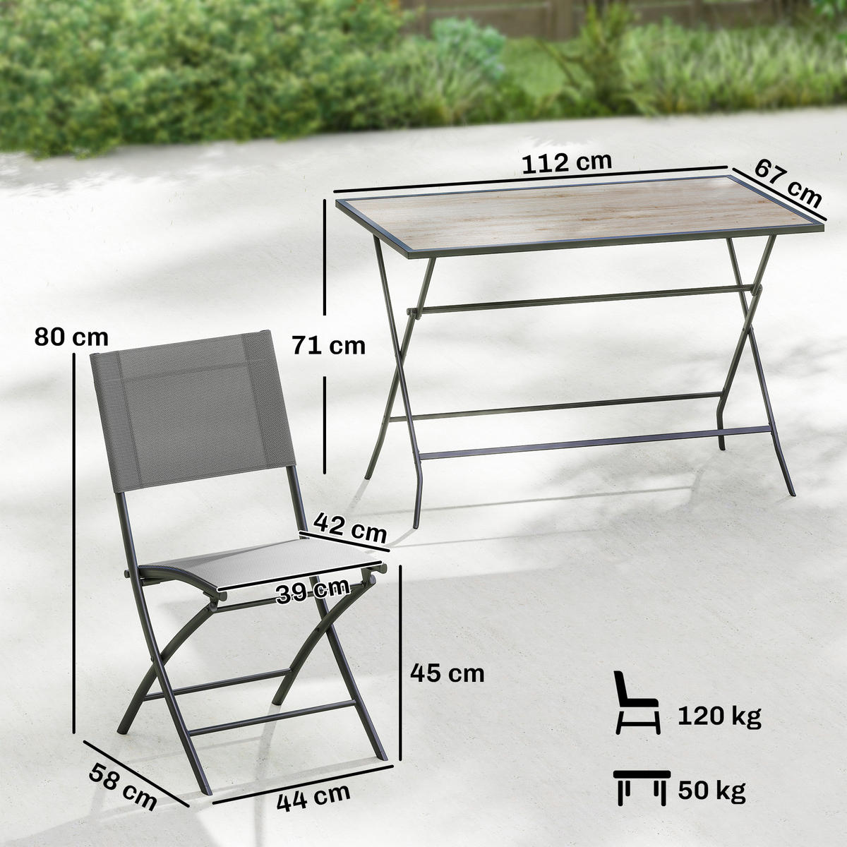 OUTDOOR-ESSGRUPPE 5er Set Stahl Netzstoff Grau - Grau, Textil/Metall - Outsunny