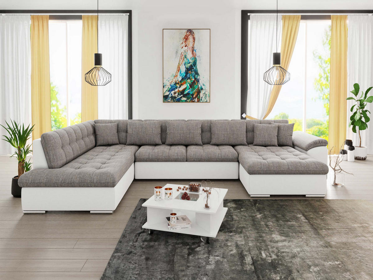 WOHNLANDSCHAFT Niko Bis, Seite: Rechts - Weiß, Holz/Textil (348/76/205cm) - MIRJAN24