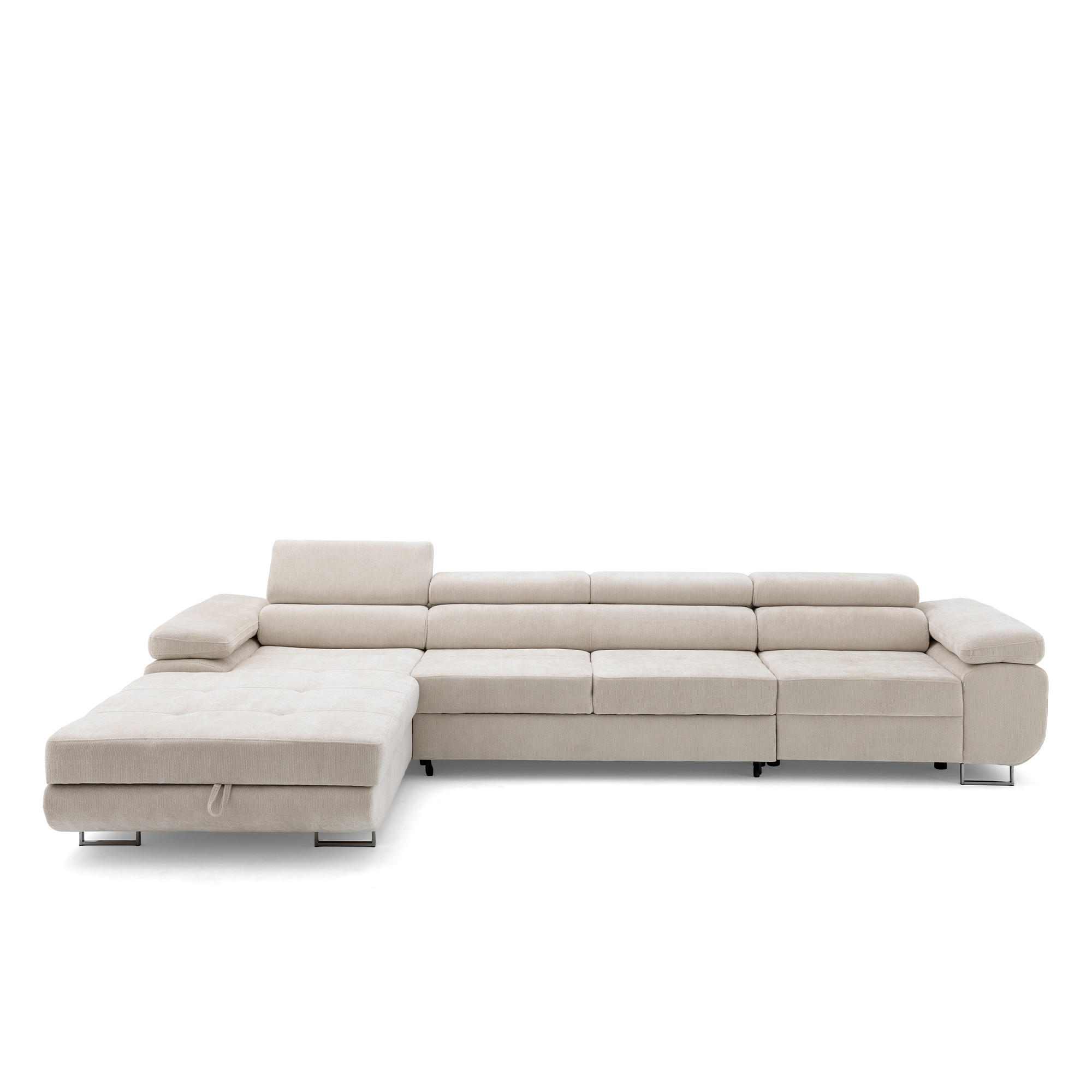 ECKSOFA ALONZO MAXI Links mit Schlaffunktion 125x195 Chenille Beige - Chromfarben/Beige, Holz/Textil (350/203cm) - Muffo