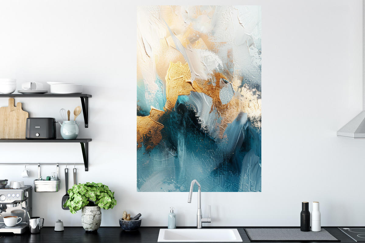 WANDTATTOO Abstrakt - Kunst - Gold - Blau 80x120 cm - Petrol, Kunststoff (80/120/0.1cm) - MuchoWow